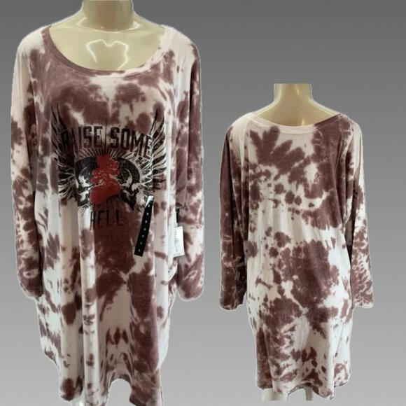 Torrid +4 Tie-Dye Double Skull Raise Some Hell Graphic 3/4 Raglan Sleeve T-Shirt - Picture 1 of 6